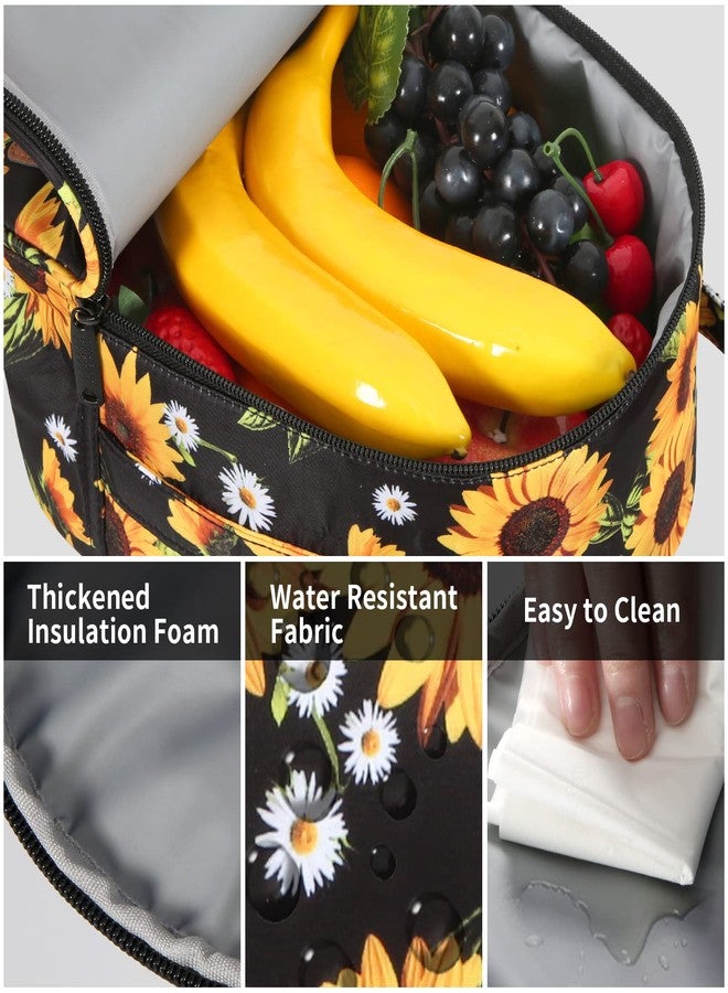 Joymee Lunch Box Insulated Lunch Bag Women Men Reusable Cooler Bag Adult Cute Lunch Tote Bags with Front Zipper Pocket,Adjustable Shoulder Strap for Work Office Picnic Travel, Sunflower Black - Image 5